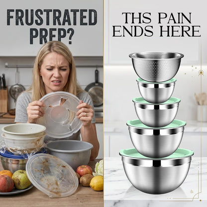 Mixing Bowls with Lids Set, Stainless Steel Mixing Bowl with Colander