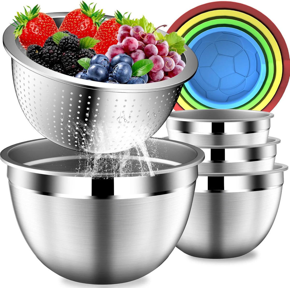 Mixing Bowls with Lids Set, Stainless Steel Mixing Bowl with Colander