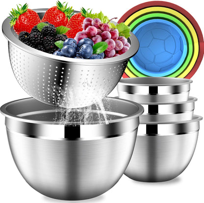 Mixing Bowls with Lids Set, Stainless Steel Mixing Bowl with Colander
