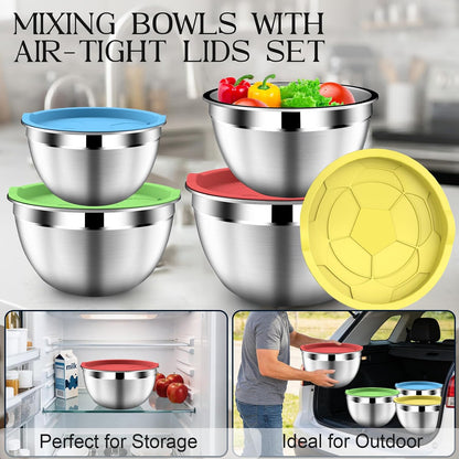 Mixing Bowls with Lids Set, Stainless Steel Mixing Bowl with Colander