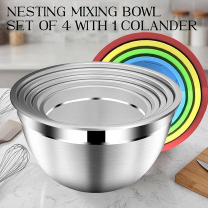 Mixing Bowls with Lids Set, Stainless Steel Mixing Bowl with Colander