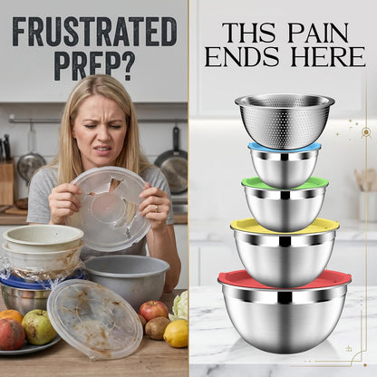 Mixing Bowls with Lids Set, Stainless Steel Mixing Bowl with Colander