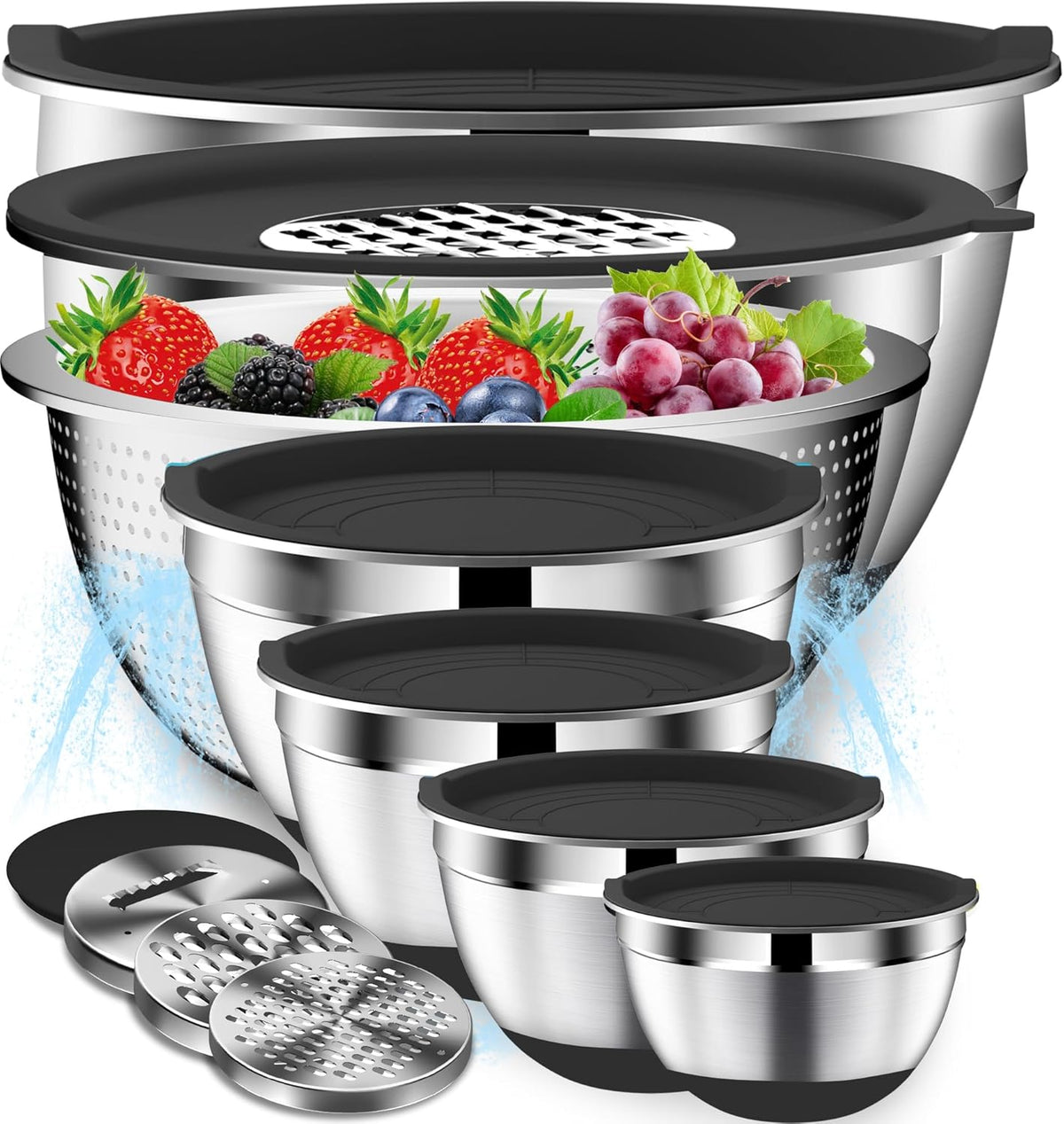 Mixing Bowls with Lids Set, Stainless Steel Mixing Bowl with Colander