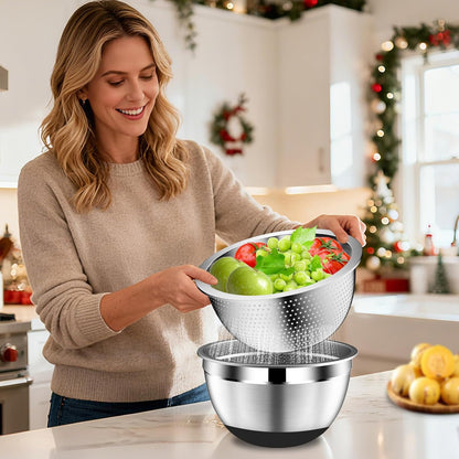 Mixing Bowls with Lids Set, Stainless Steel Mixing Bowl with Colander
