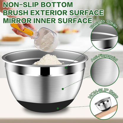 Mixing Bowls with Lids Set, Stainless Steel Mixing Bowl with Colander
