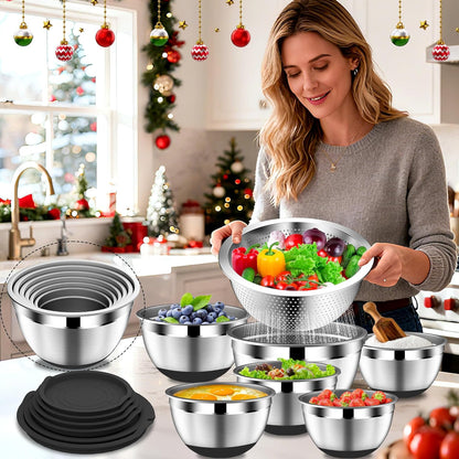 Mixing Bowls with Lids Set, Stainless Steel Mixing Bowl with Colander