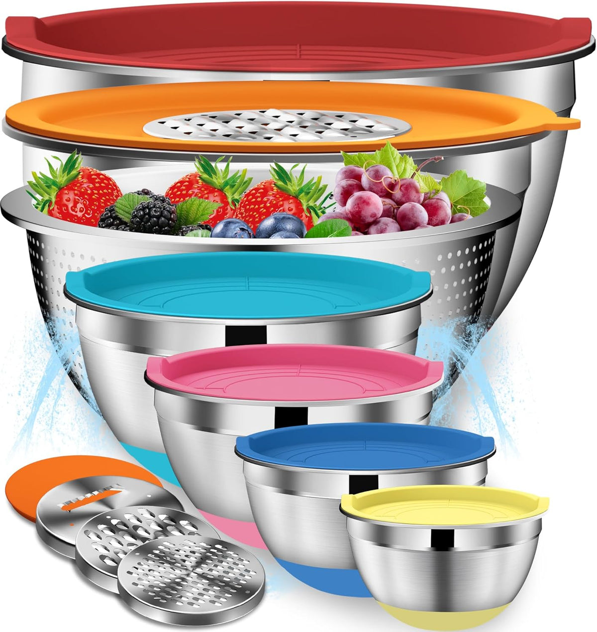 Mixing Bowls with Lids Set, Stainless Steel Mixing Bowl with Colander