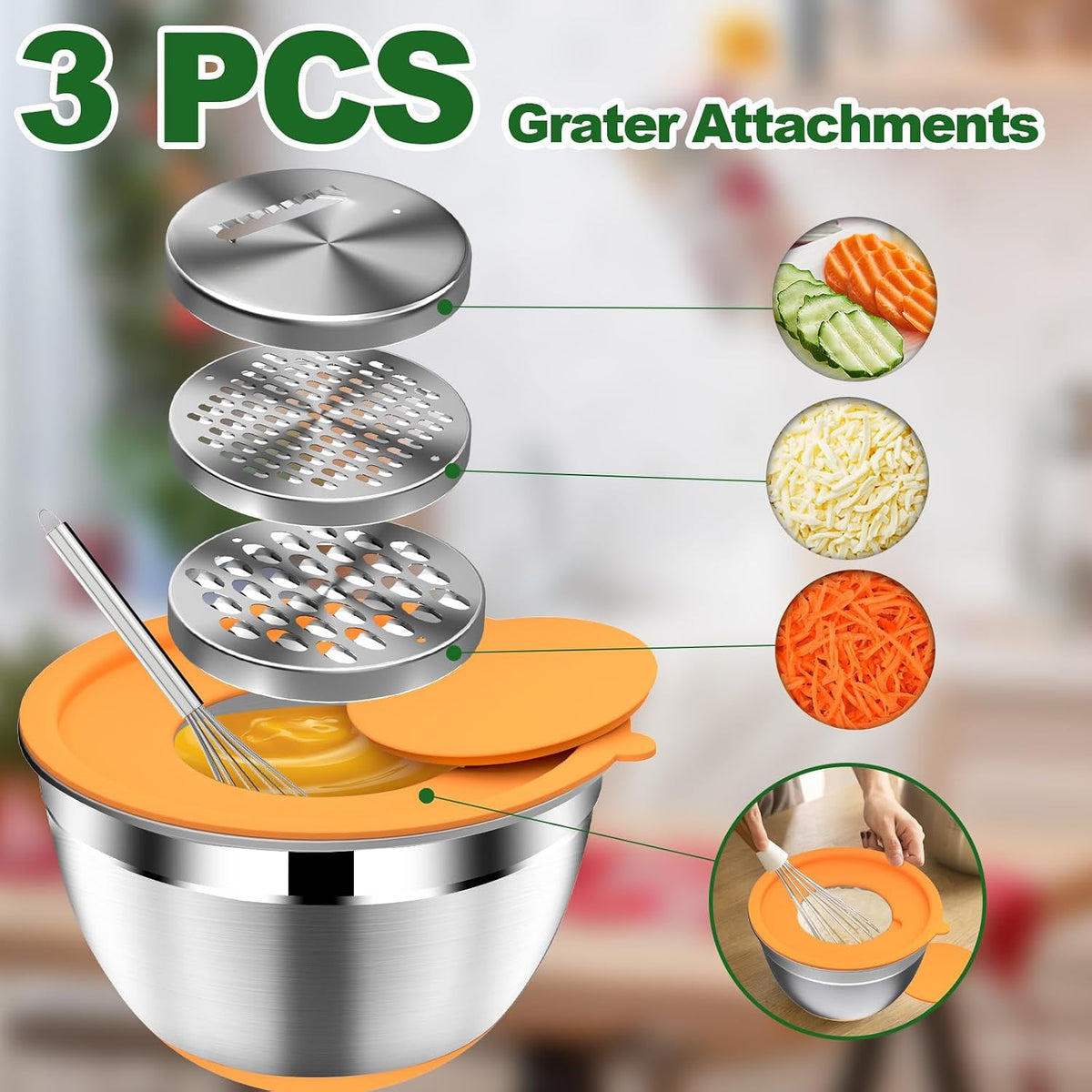 Mixing Bowls with Lids Set, Stainless Steel Mixing Bowl with Colander