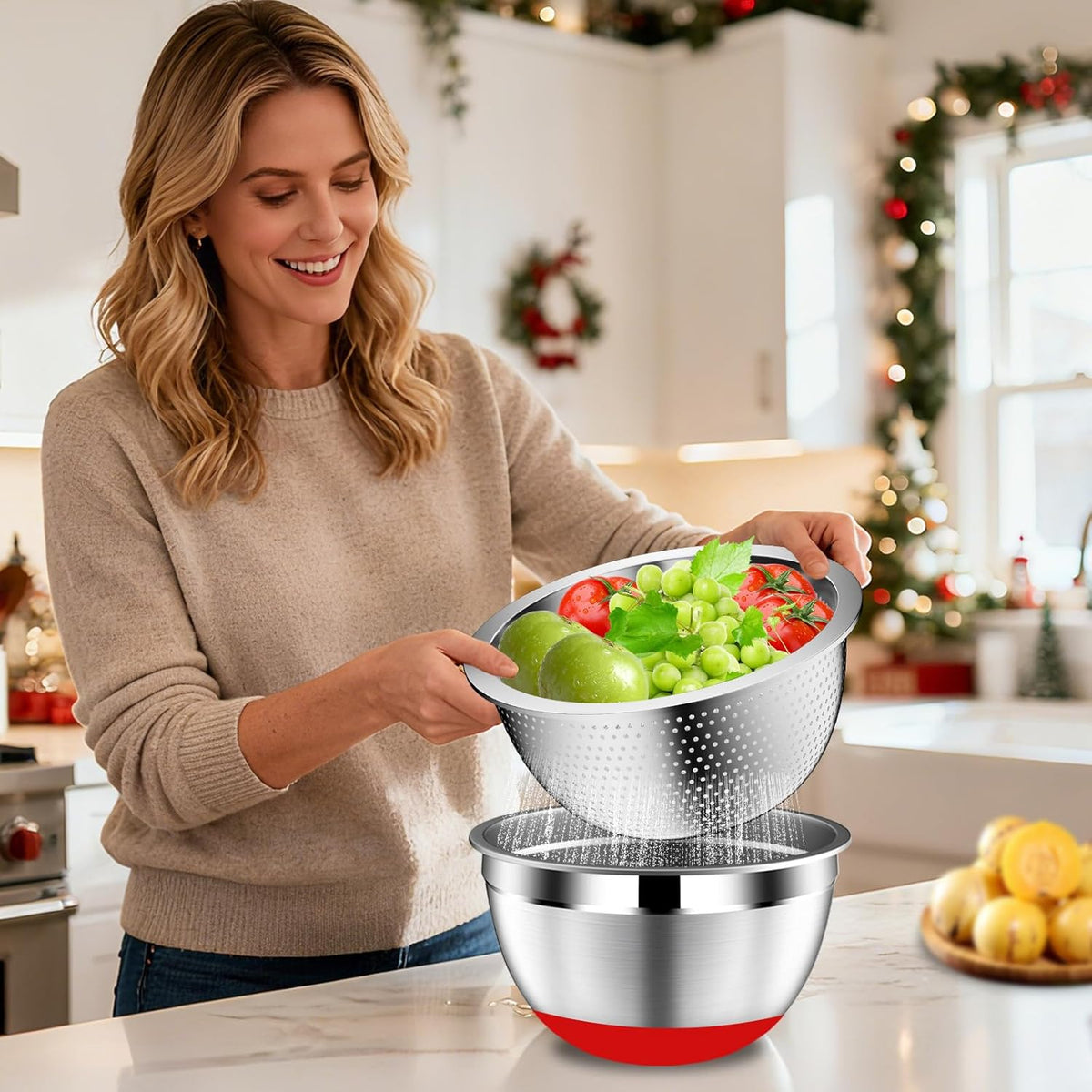 Mixing Bowls with Lids Set, Stainless Steel Mixing Bowl with Colander
