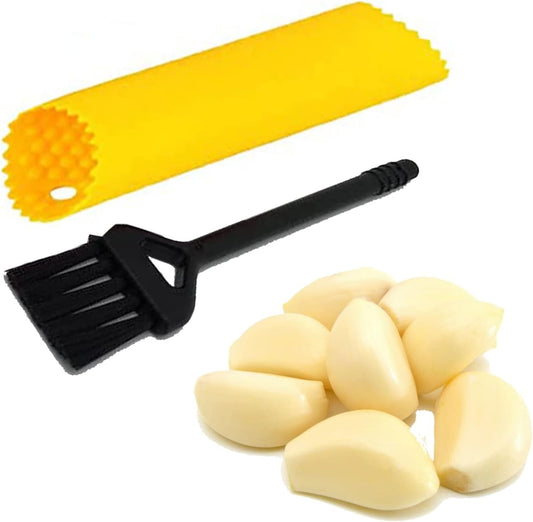 Garlic Peeler Tube Set (Silicone Peeler and Cleaning Brush), Roller Garlic Peeling Kitchen Tool – Easy Cleaning and Dishwasher Safe