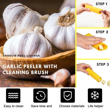 Garlic Peeler Tube Set (Silicone Peeler and Cleaning Brush), Roller Garlic Peeling Kitchen Tool – Easy Cleaning and Dishwasher Safe
