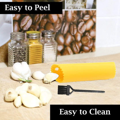 Garlic Peeler Tube Set (Silicone Peeler and Cleaning Brush), Roller Garlic Peeling Kitchen Tool – Easy Cleaning and Dishwasher Safe