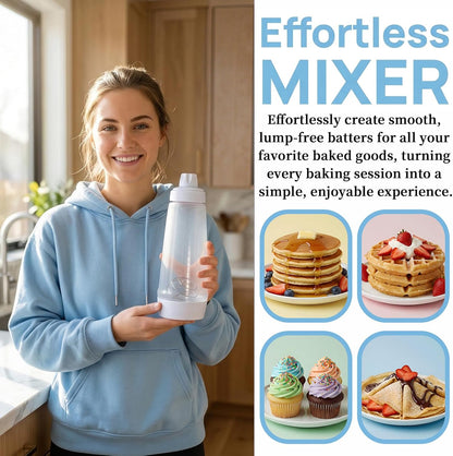 Pancake Batter Dispenser with BlenderBall & Wire Whisk Includes Silicone Spatula & Cleaning Brush | Can shake Protein Powder, Perfect for Pancakes, Waffles, Crepes&More Kitchen Baking Tool 2 Pack