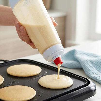 Pancake Batter Dispenser with BlenderBall & Wire Whisk Includes Silicone Spatula & Cleaning Brush | Can shake Protein Powder, Perfect for Pancakes, Waffles, Crepes&More Kitchen Baking Tool 2 Pack