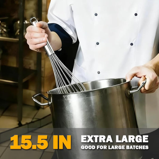 18/10 Stainless Steel Large Whisk Set of 2, 15.5 inch Heavy Duty Long Whisk and 12 inch Whisks, Suitable for Deep Pots or Big Bowl, Mixing, Beating, Blending
