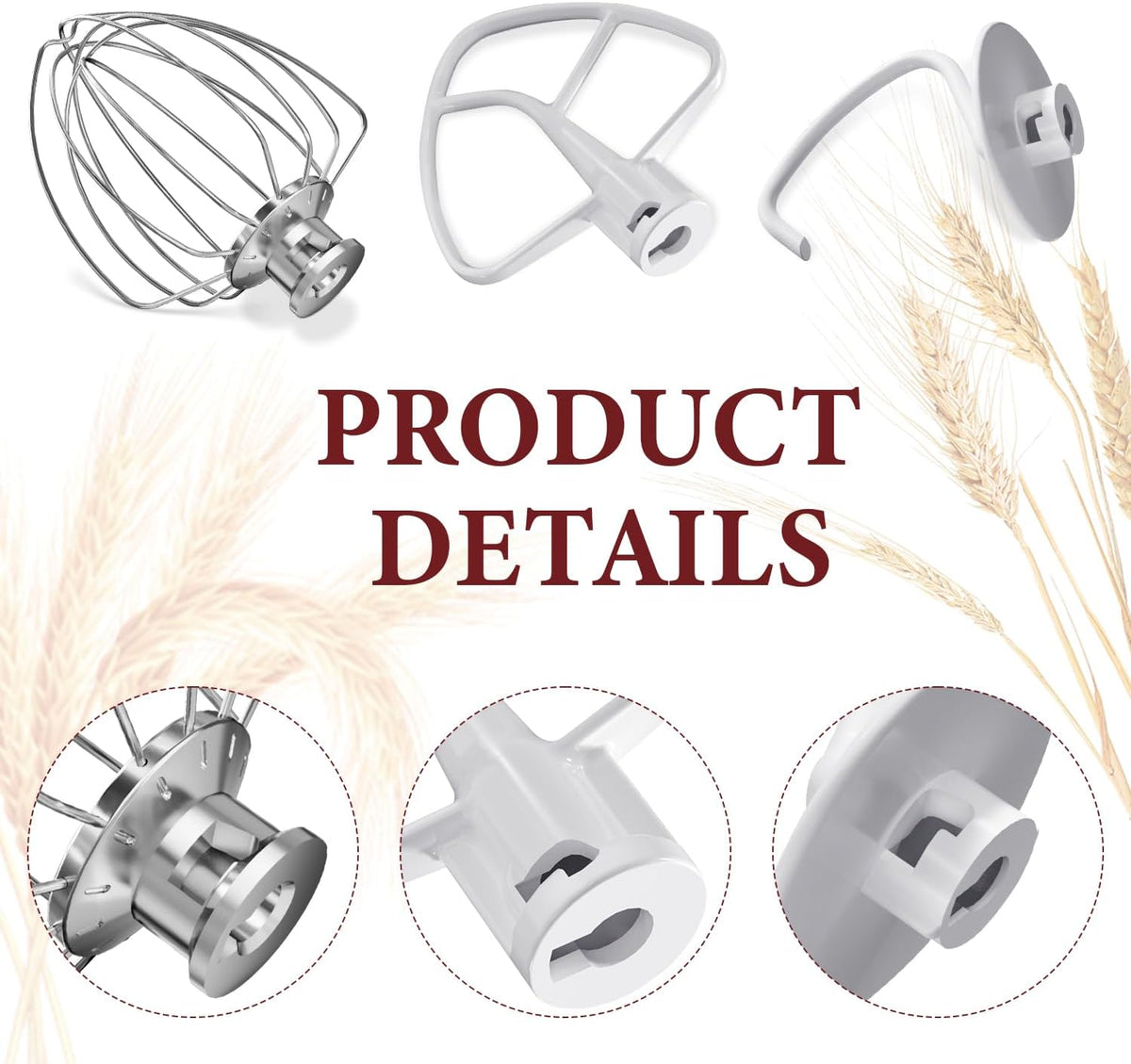 Stand Mixers Accessories 3-Piece Including K45WW Wire Whip & K45DH Dough Hook & K45B Flat Beater fit for Kitchenaid 4.5-5QT Tilt-Head Stand Mixers