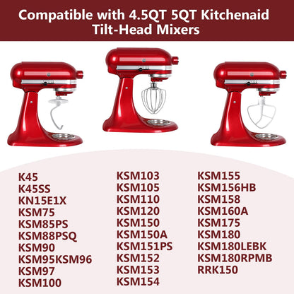 Stand Mixers Accessories 3-Piece Including K45WW Wire Whip & K45DH Dough Hook & K45B Flat Beater fit for Kitchenaid 4.5-5QT Tilt-Head Stand Mixers