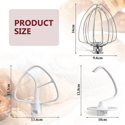 Stand Mixers Accessories 3-Piece Including K45WW Wire Whip & K45DH Dough Hook & K45B Flat Beater fit for Kitchenaid 4.5-5QT Tilt-Head Stand Mixers