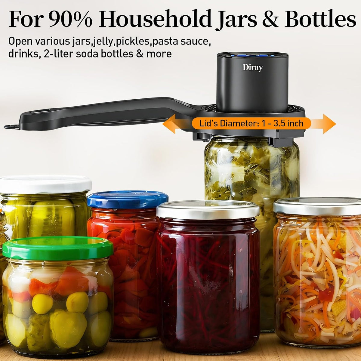 2-in-1 Electric Jar & Bottle Opener, Power-Clamp Auto Lock & Manual Twist, Smooth Mechanical Feel, Durable Tool for Arthritis Sufferers & Elderly, Free Anti-Slip Gripper Pad