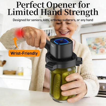 2-in-1 Electric Jar & Bottle Opener, Power-Clamp Auto Lock & Manual Twist, Smooth Mechanical Feel, Durable Tool for Arthritis Sufferers & Elderly, Free Anti-Slip Gripper Pad