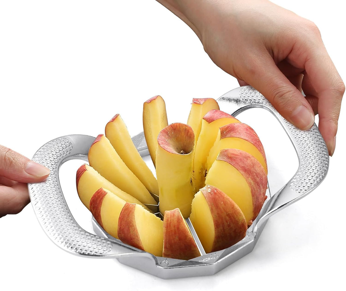 Apple Slicer, HEAVY DUTY Apple Corer, 12-Blade Stainless Steel Apple Cutter Divider Pitter ，Sturdy and Sharp Durable Integrated Design for Apple, Potato, Onion and More