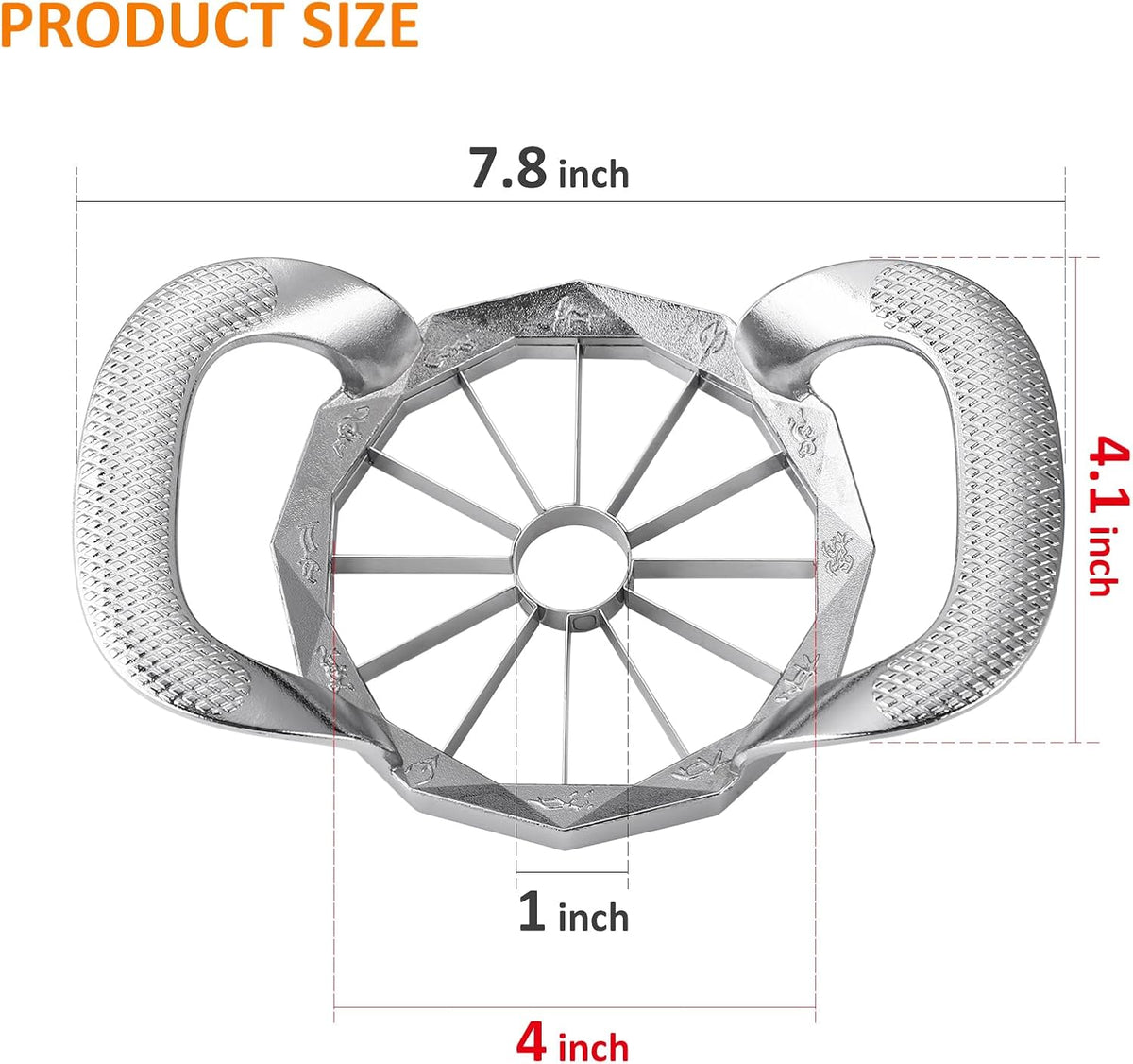 Apple Slicer, HEAVY DUTY Apple Corer, 12-Blade Stainless Steel Apple Cutter Divider Pitter ，Sturdy and Sharp Durable Integrated Design for Apple, Potato, Onion and More