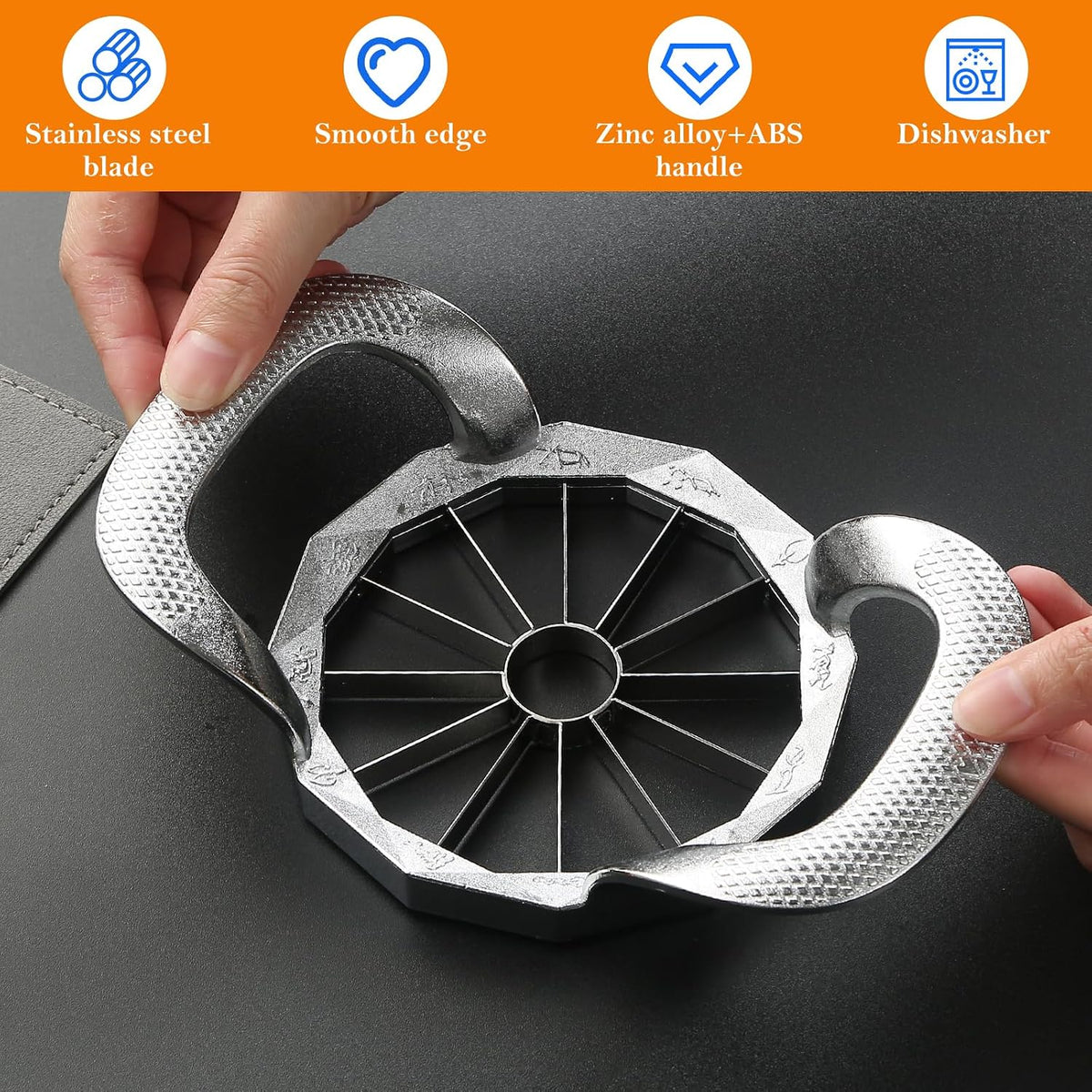 Apple Slicer, HEAVY DUTY Apple Corer, 12-Blade Stainless Steel Apple Cutter Divider Pitter ，Sturdy and Sharp Durable Integrated Design for Apple, Potato, Onion and More