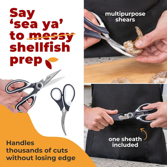 Kitchen Shears - Liftime Replacement Warranty* - Includes Seafood Scissors As a Bonus - Heavy Duty Utility Stainless Steel All Purpose Ultra Sharp Scissors for Food/Cooking