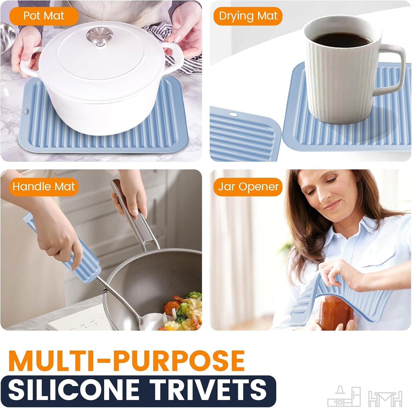Silicone Trivet Mats 4 Heat Resistant Pot Holders Multipurpose Non-Slip Hot Pads for Kitchen Potholders, Drying mat, Jar Opener, Spoon Holder, Coaster.(Dark Grey)