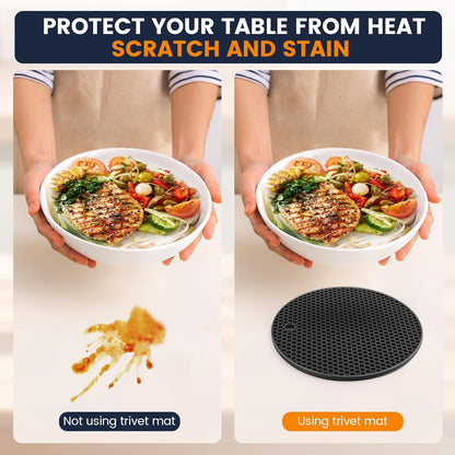 Silicone Trivet Mats 4 Heat Resistant Pot Holders Multipurpose Non-Slip Hot Pads for Kitchen Potholders, Drying mat, Jar Opener, Spoon Holder, Coaster.(Dark Grey)