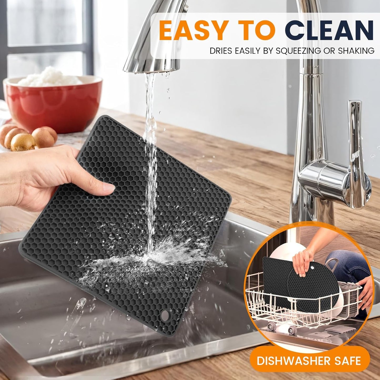Silicone Trivet Mats 4 Heat Resistant Pot Holders Multipurpose Non-Slip Hot Pads for Kitchen Potholders, Drying mat, Jar Opener, Spoon Holder, Coaster.(Dark Grey)