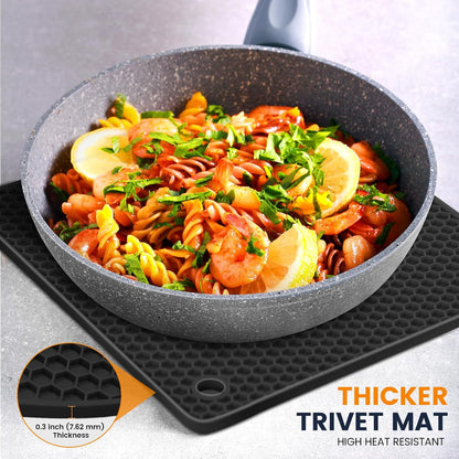 Silicone Trivet Mats 4 Heat Resistant Pot Holders Multipurpose Non-Slip Hot Pads for Kitchen Potholders, Drying mat, Jar Opener, Spoon Holder, Coaster.(Dark Grey)