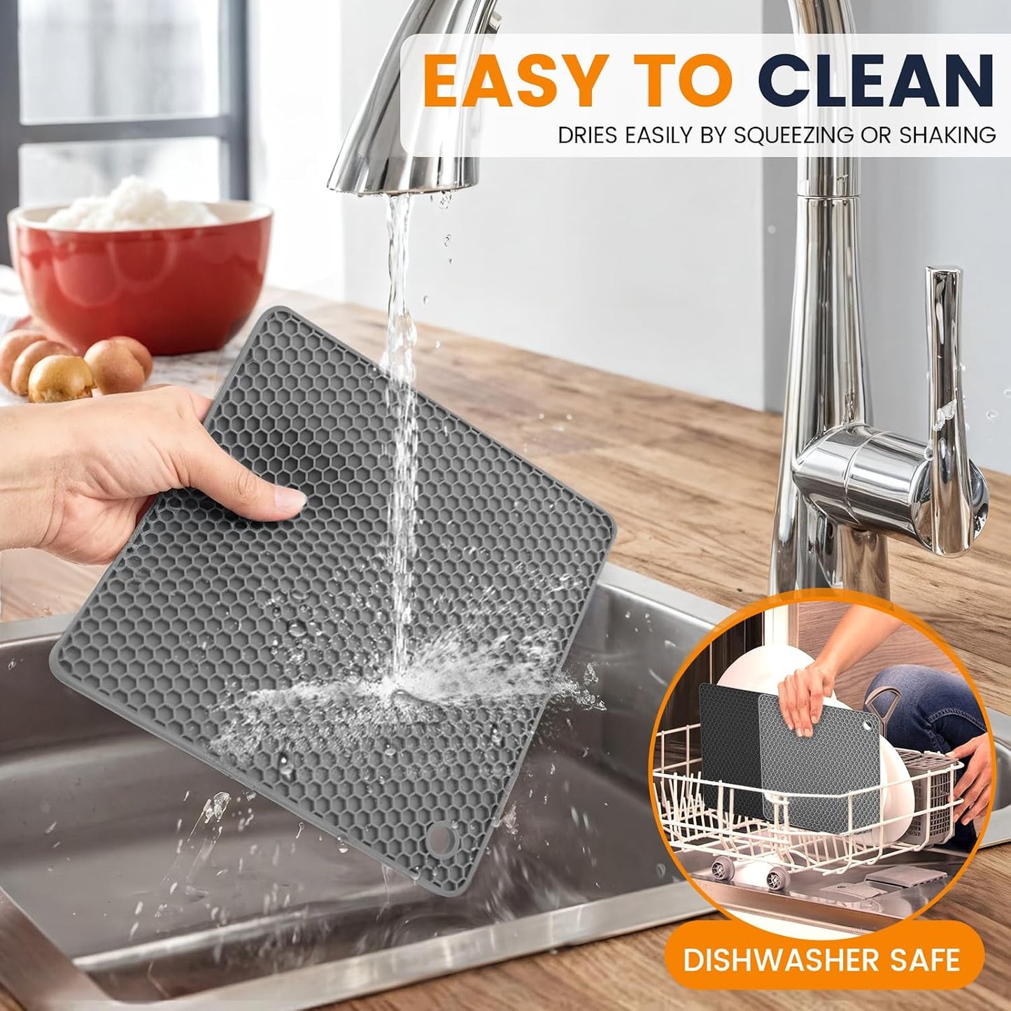 Silicone Trivet Mats 4 Heat Resistant Pot Holders Multipurpose Non-Slip Hot Pads for Kitchen Potholders, Drying mat, Jar Opener, Spoon Holder, Coaster.(Dark Grey)