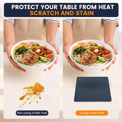 Silicone Trivet Mats 4 Heat Resistant Pot Holders Multipurpose Non-Slip Hot Pads for Kitchen Potholders, Drying mat, Jar Opener, Spoon Holder, Coaster.(Dark Grey)