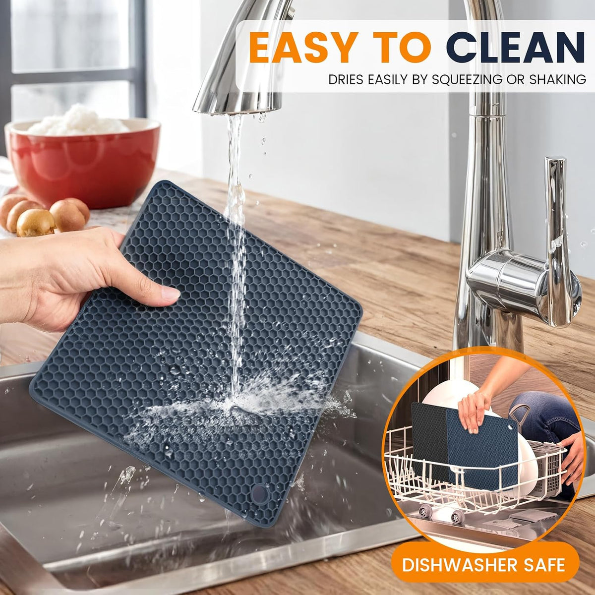 Silicone Trivet Mats 4 Heat Resistant Pot Holders Multipurpose Non-Slip Hot Pads for Kitchen Potholders, Drying mat, Jar Opener, Spoon Holder, Coaster.(Dark Grey)