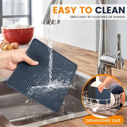 Silicone Trivet Mats 4 Heat Resistant Pot Holders Multipurpose Non-Slip Hot Pads for Kitchen Potholders, Drying mat, Jar Opener, Spoon Holder, Coaster.(Dark Grey)