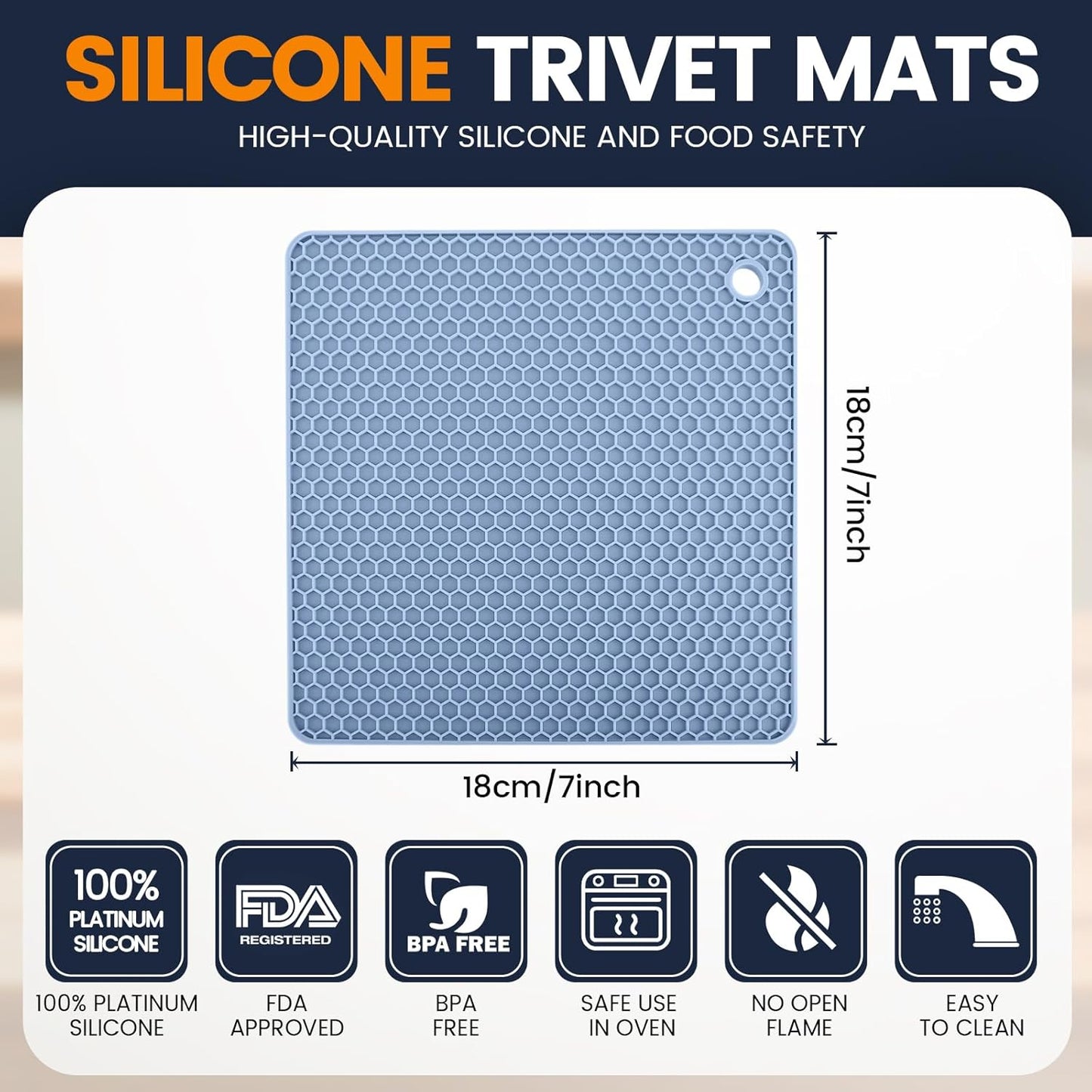 Silicone Trivet Mats 4 Heat Resistant Pot Holders Multipurpose Non-Slip Hot Pads for Kitchen Potholders, Drying mat, Jar Opener, Spoon Holder, Coaster.(Dark Grey)