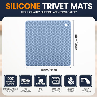 Silicone Trivet Mats 4 Heat Resistant Pot Holders Multipurpose Non-Slip Hot Pads for Kitchen Potholders, Drying mat, Jar Opener, Spoon Holder, Coaster.(Dark Grey)
