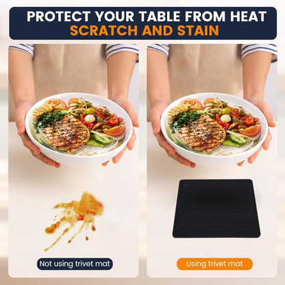 Silicone Trivet Mats 4 Heat Resistant Pot Holders Multipurpose Non-Slip Hot Pads for Kitchen Potholders, Drying mat, Jar Opener, Spoon Holder, Coaster.(Dark Grey)