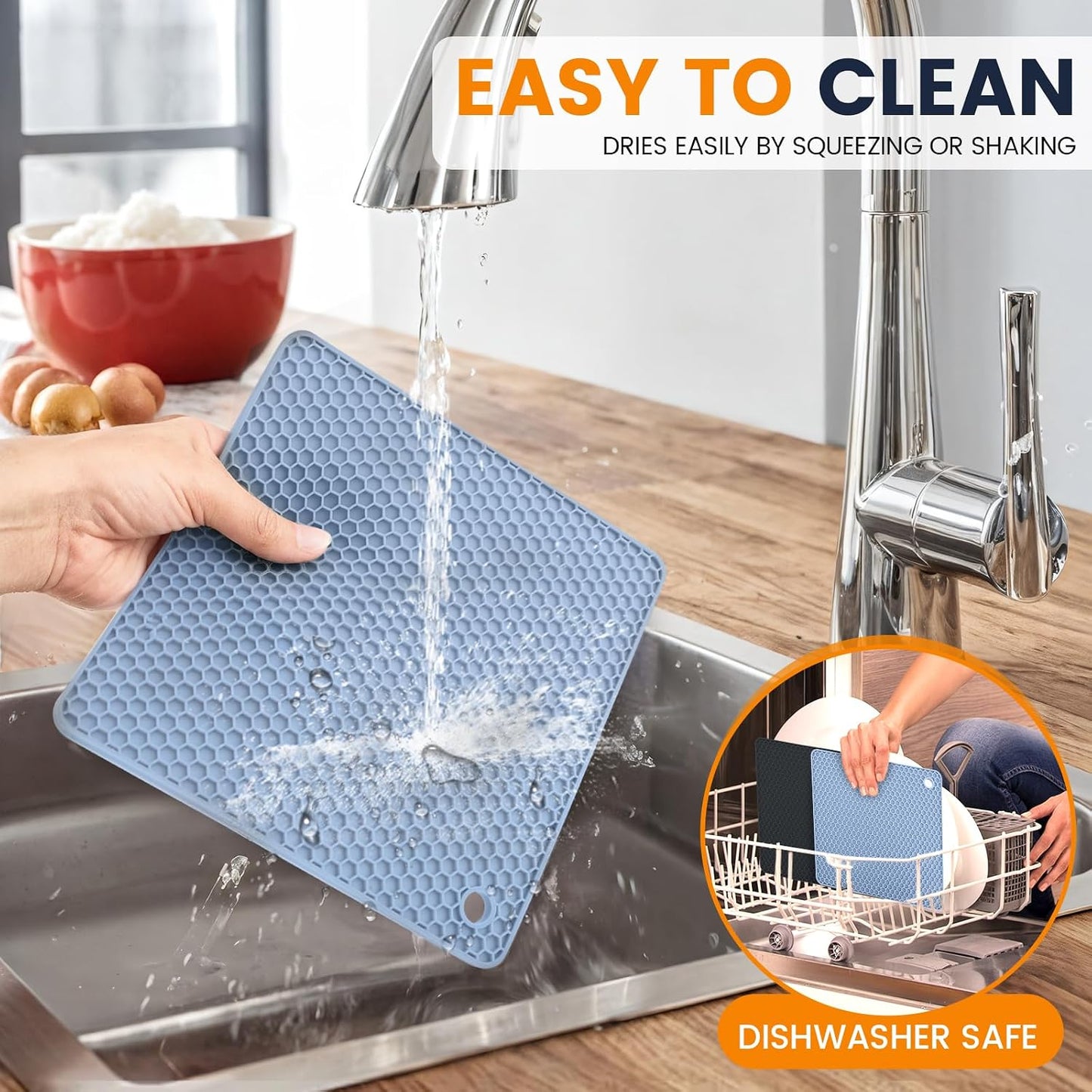 Silicone Trivet Mats 4 Heat Resistant Pot Holders Multipurpose Non-Slip Hot Pads for Kitchen Potholders, Drying mat, Jar Opener, Spoon Holder, Coaster.(Dark Grey)