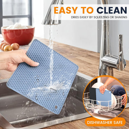 Silicone Trivet Mats 4 Heat Resistant Pot Holders Multipurpose Non-Slip Hot Pads for Kitchen Potholders, Drying mat, Jar Opener, Spoon Holder, Coaster.(Dark Grey)