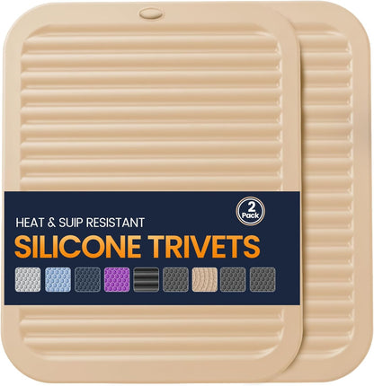 Silicone Trivet Mats 4 Heat Resistant Pot Holders Multipurpose Non-Slip Hot Pads for Kitchen Potholders, Drying mat, Jar Opener, Spoon Holder, Coaster.(Dark Grey)