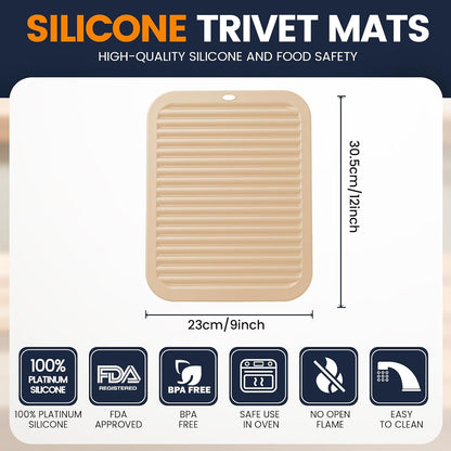 Silicone Trivet Mats 4 Heat Resistant Pot Holders Multipurpose Non-Slip Hot Pads for Kitchen Potholders, Drying mat, Jar Opener, Spoon Holder, Coaster.(Dark Grey)