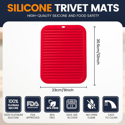 Silicone Trivet Mats 4 Heat Resistant Pot Holders Multipurpose Non-Slip Hot Pads for Kitchen Potholders, Drying mat, Jar Opener, Spoon Holder, Coaster.(Dark Grey)