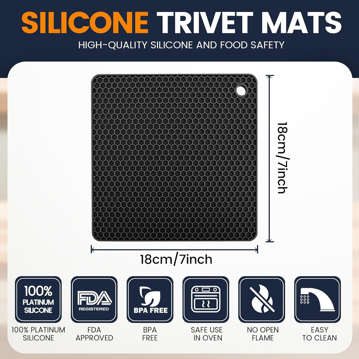 Silicone Trivet Mats 4 Heat Resistant Pot Holders Multipurpose Non-Slip Hot Pads for Kitchen Potholders, Drying mat, Jar Opener, Spoon Holder, Coaster.(Dark Grey)
