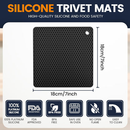 Silicone Trivet Mats 4 Heat Resistant Pot Holders Multipurpose Non-Slip Hot Pads for Kitchen Potholders, Drying mat, Jar Opener, Spoon Holder, Coaster.(Dark Grey)