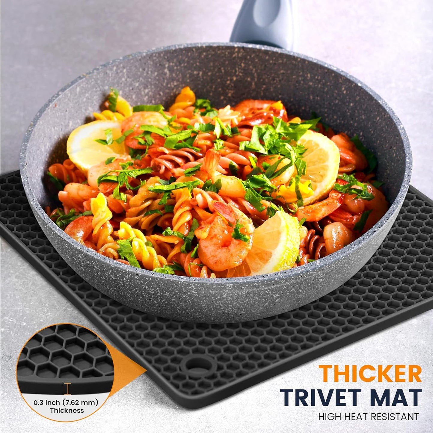 Silicone Trivet Mats 4 Heat Resistant Pot Holders Multipurpose Non-Slip Hot Pads for Kitchen Potholders, Drying mat, Jar Opener, Spoon Holder, Coaster.(Dark Grey)