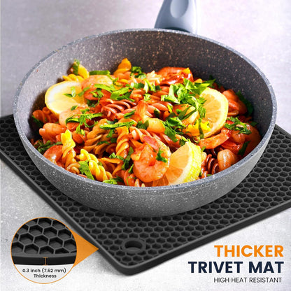 Silicone Trivet Mats 4 Heat Resistant Pot Holders Multipurpose Non-Slip Hot Pads for Kitchen Potholders, Drying mat, Jar Opener, Spoon Holder, Coaster.(Dark Grey)