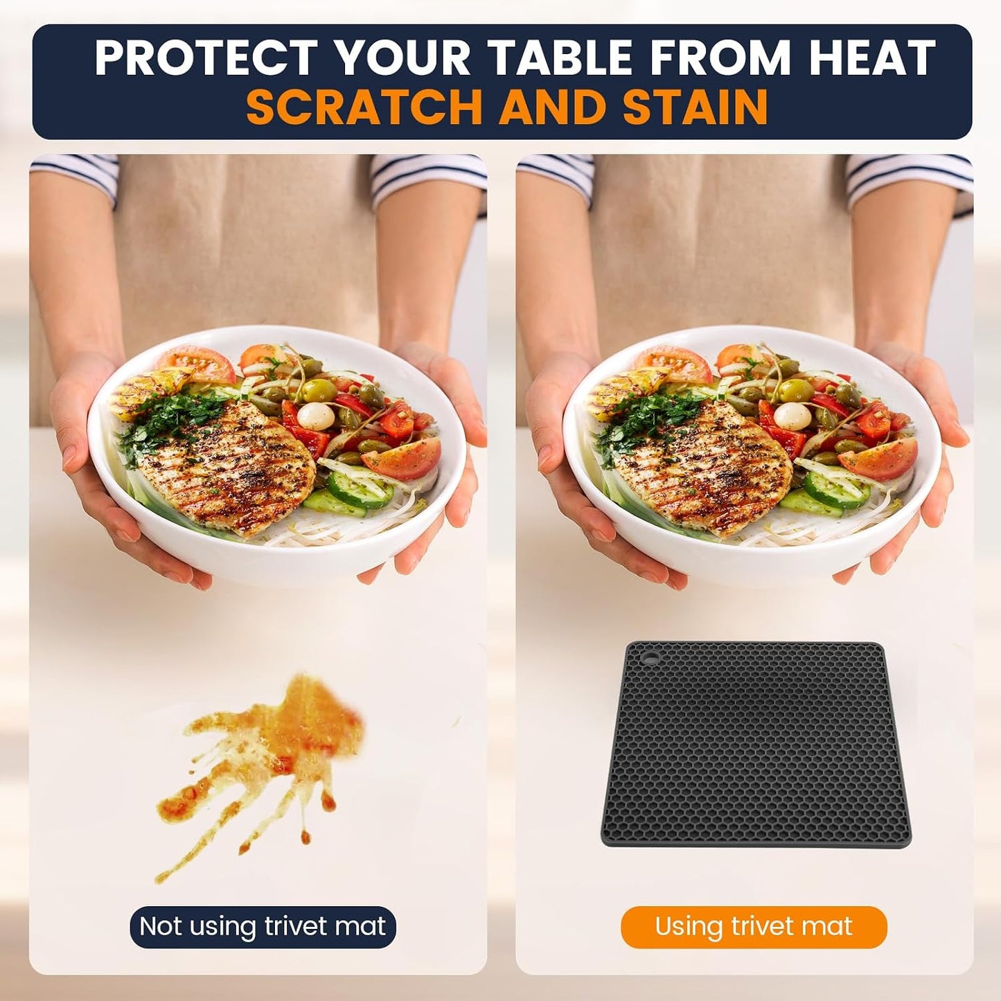 Silicone Trivet Mats 4 Heat Resistant Pot Holders Multipurpose Non-Slip Hot Pads for Kitchen Potholders, Drying mat, Jar Opener, Spoon Holder, Coaster.(Dark Grey)