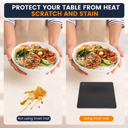 Silicone Trivet Mats 4 Heat Resistant Pot Holders Multipurpose Non-Slip Hot Pads for Kitchen Potholders, Drying mat, Jar Opener, Spoon Holder, Coaster.(Dark Grey)